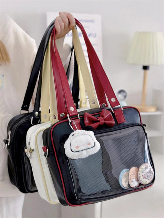 Sac Itabag en cuir PU de style japonais Kawaii pour femmes, pochette transparente avec nœud papillon, sac à bandoulière Lolita, fourre-tout, sacs à main pour femmes, sac Ita JK Girl