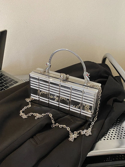 Metal Box Design Women Party Clutch Bag Chain Shoulder Purse Handbags Female Silver Tote Bag Crossbody Bag