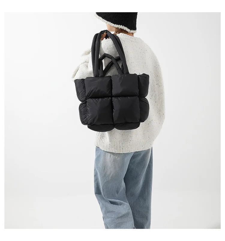 Bolso de mano acolchado suave y moderno para mujer, bandolera de nailon acolchada, bolso de mano de algodón cálido para invierno