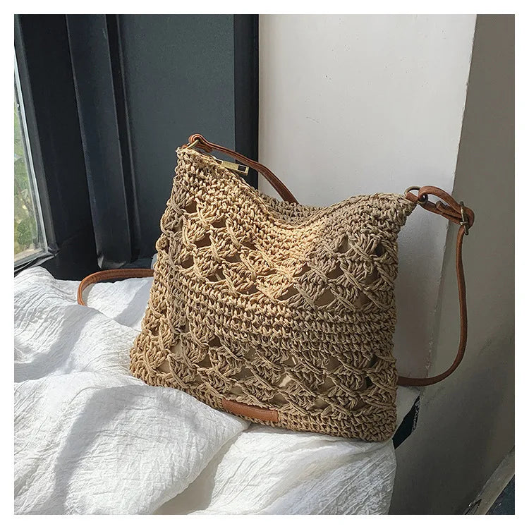 Sacs à bandoulière en paille décontractés pour femmes, sac à bandoulière tissé à la main, sac de plage d'été, petit fourre-tout simple, sacs à main Bali 2024