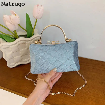 Bolso de mano de terciopelo para mujer, de lujo, para cenas formales, para dama de honor, para bodas, fiestas, con diamantes, bolso de hombro con cadena para mujer