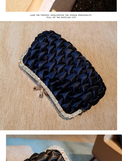 Women Evening Bag Classical Black Clutch Bag Rhinestone Satin Banquet Bag Bride Clutch Bag