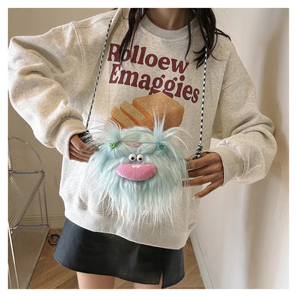 Bolso bandolera de peluche con forma de monstruo de dibujos animados 2024, nuevo y creativo bolso de hombro, mochila para niñas, bolso de peluche Kawaii