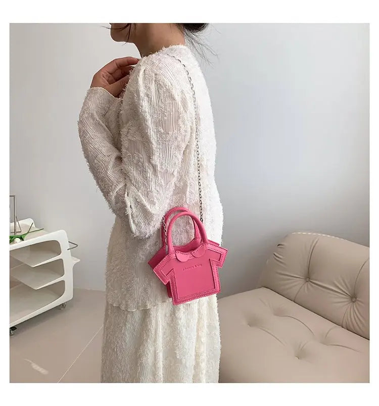 Bolso de hombro pequeño para mujer, bolso con forma de ropa para niñas, mini bolso cruzado con cadena estilo camiseta, bolso portátil de verano para teléfono