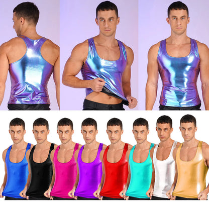 Débardeurs métalliques brillants pour hommes, débardeurs de sport, de fitness, de musculation, de mode, de gymnastique, sans manches, t-shirt, débardeur, débardeur