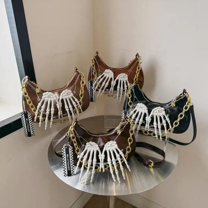 Bolso bandolera estilo punk con cadena para chica cool 3d Mano Scheletrica, bolso bandolera estilo Y2k vintage para mujer 2024