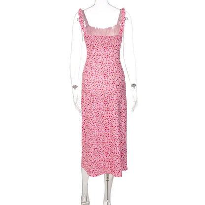 Dulzura - Vestido midi con tirantes y estampado floral para mujer, ajustado, sexy, ropa de calle, para primavera y verano, ropa de fiesta, vacaciones, cumpleaños