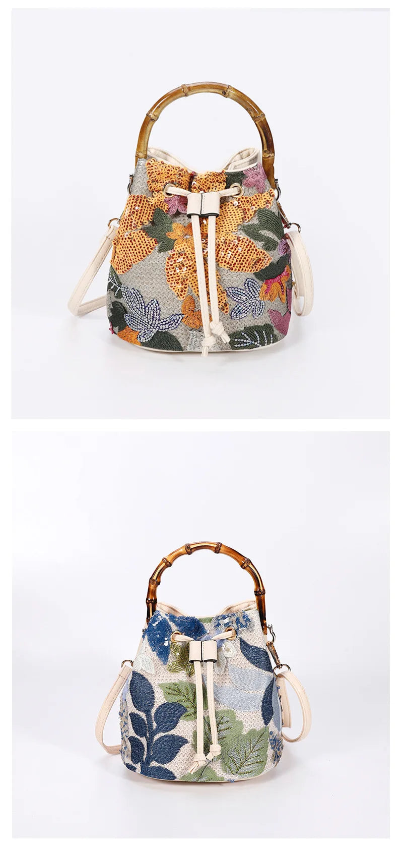 Bolsos de cubo con bordado de lentejuelas de moda, bolsos de mano con asa Baboom para mujer, bolsos cruzados de paja con flores, bolsos de playa de verano