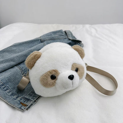 Cute Cartoon Panda Plush Shoulder Bag Kids Crossbody Bag Student Wallet Coin Purse Kids Phone Bag Best Birthday Gift