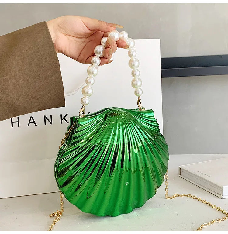 Evening Bags Shell Shape Women Clutch Bags 2023 New Wedding Bridal Handbag Pearl Beaded Fashion Shell Chain Party Bags