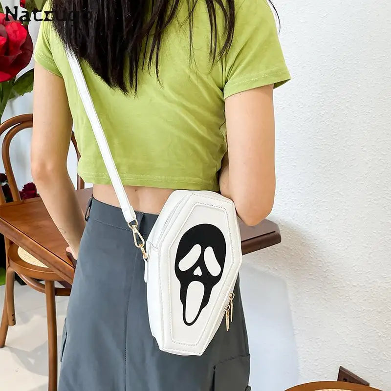 Bolso bandolera con forma de ataúd de fantasma de Halloween, con calavera gótica, divertido bolso de hombro para mujer