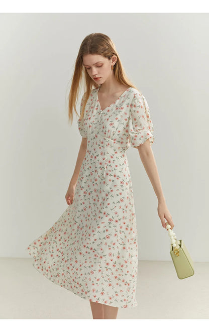 FSLE French Floral Artistic Sense Dress V-neck Elegant Retro Summer Travel Women's Dress Beach Dress 2022 New Style Two Optional