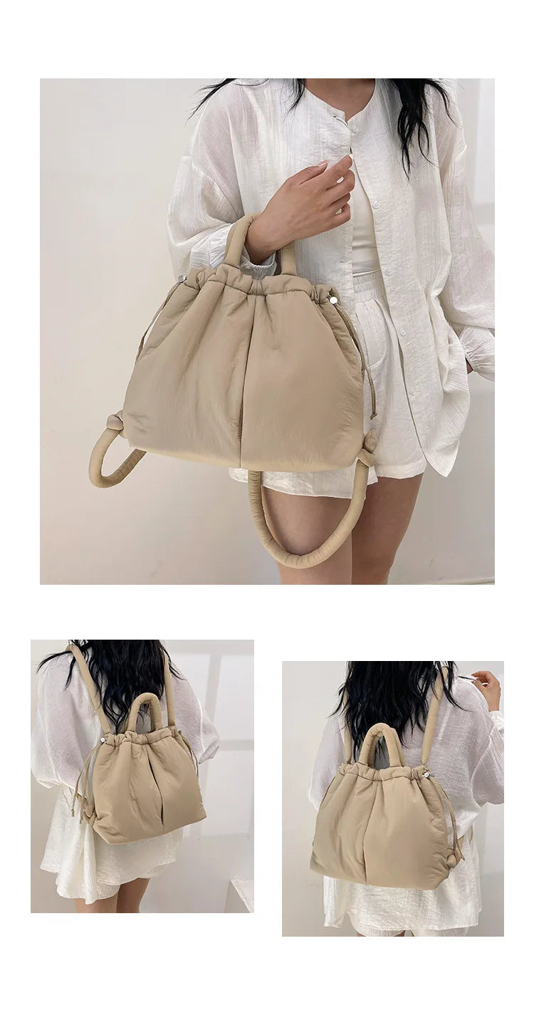 Casual Large Capacity Puffer Tote Bag Designer Padded Nylon Women Handbags Knotted Strap Shouder Crossbody Bags Warm Sac 2024