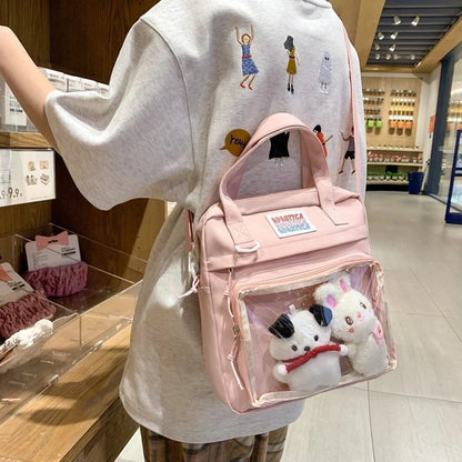 Japanese Style Kawaii Crossbody Bags For Women Transparent Bag For Doll Itabag Girls Letter Print School Bags Nylon Handbags Sac