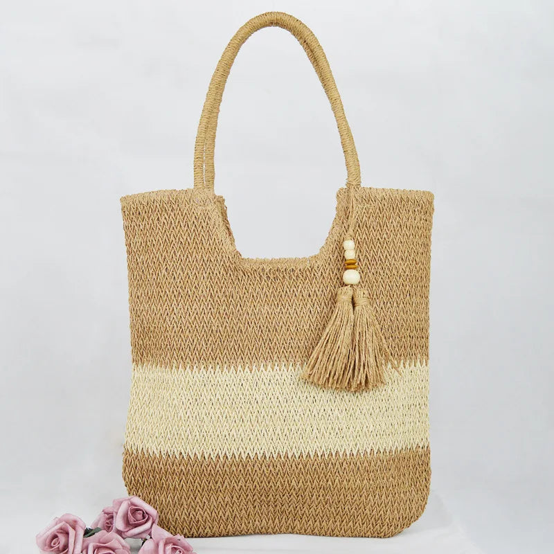 Bolso de mano informal de ratán de gran capacidad para mujer, de diseñador, tejido de mimbre, para hombro, de verano, para playa, de paja, para viaje