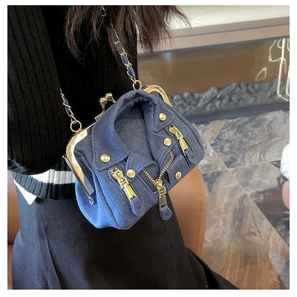 Bolso de hombro pequeño para mujer, bonito bolso cruzado con forma de ropa para niñas, bolso de cadena con remaches a la moda para niñas, bolso de mujer