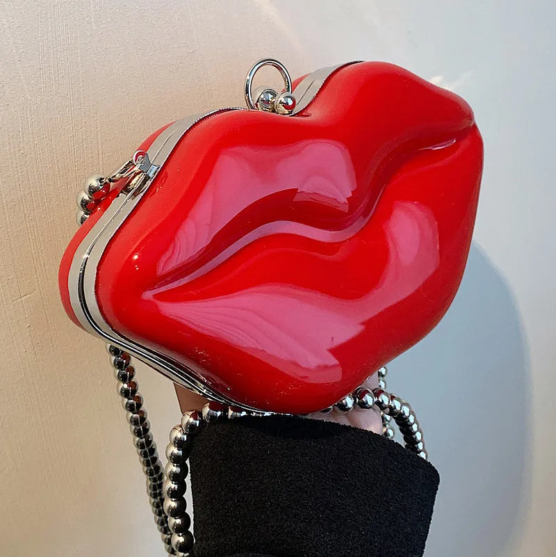 Sexy Red Lips Design Women Party Clutch Evening Bag Transparent Female Chain Bag Crossbody Bag Purses and Handbags Pouch Fashion