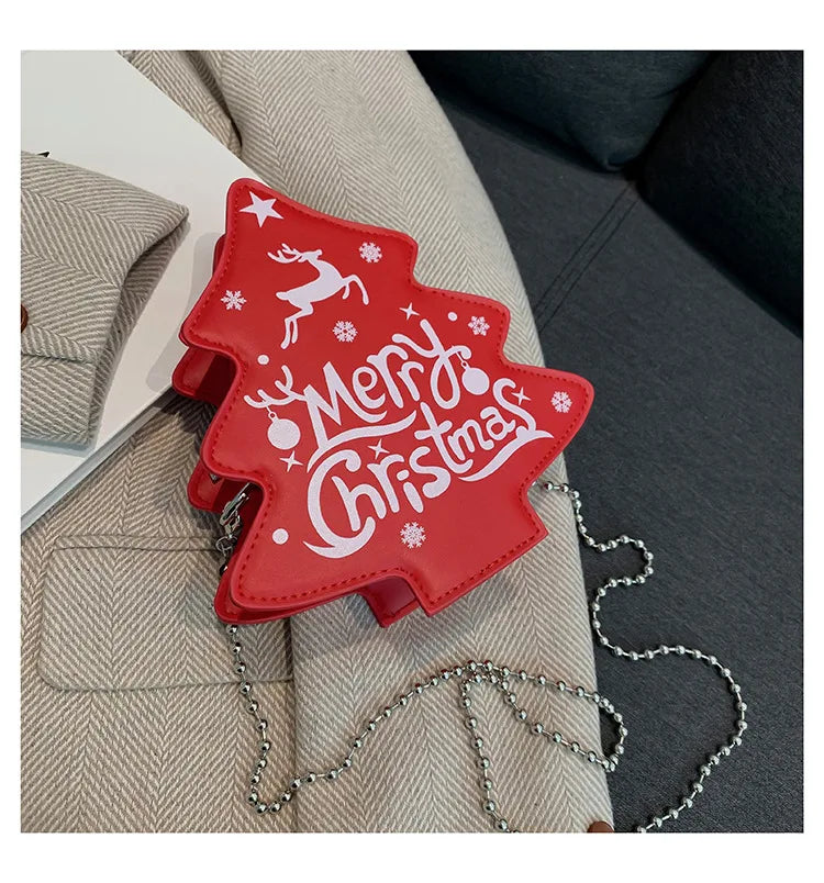 Bolso de mano con forma de árbol de Navidad de dibujos animados para mujer, mini bolso de mano con cadena y un solo hombro, bolso de diseñador, carteras y bolsos de mano