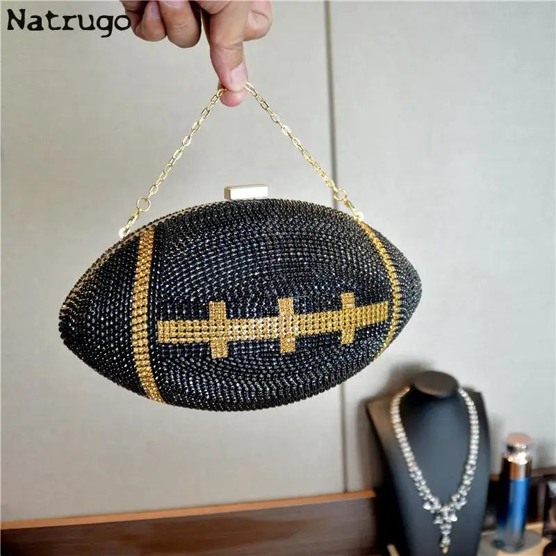 Diamond Evening Clutch Purse Bag Bridal Bling Football Shape Handbag Trendy Fashion One-shoulder Lady Rhinestone Box Case