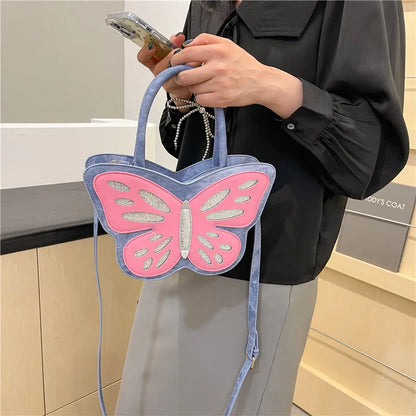 Cute Butterfy Shoulder Bag For Women Girl's Fashion Design Handbag Female Crossbody Bag Small Square Bag PU Leather Flap