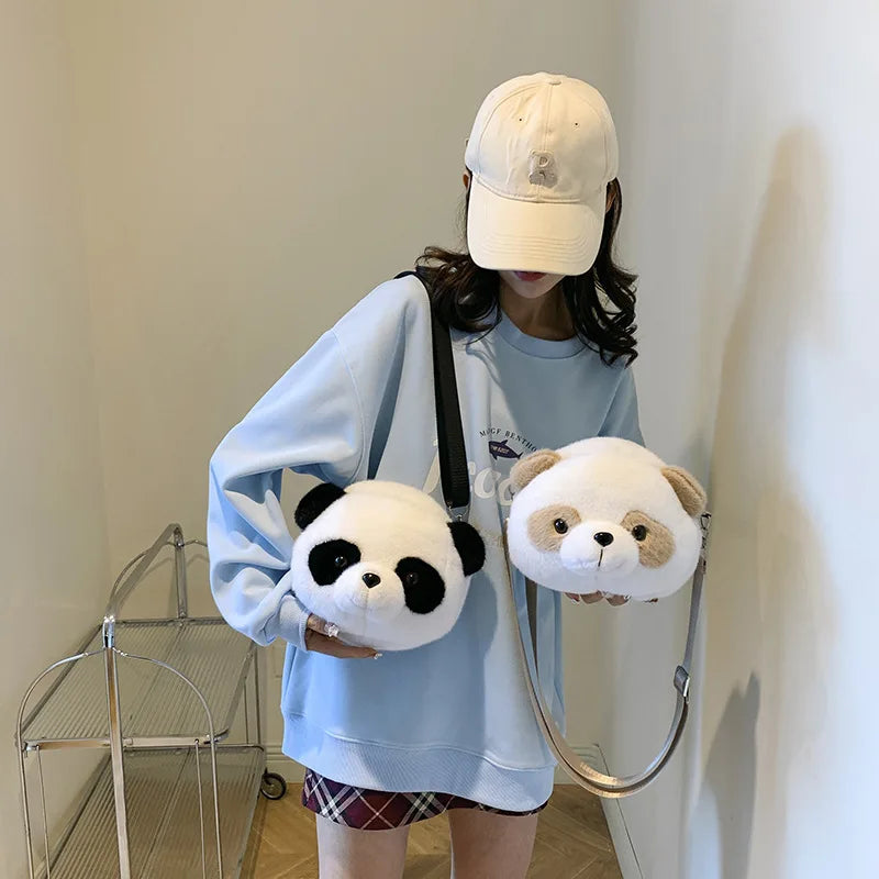 Cute Cartoon Panda Plush Shoulder Bag Kids Crossbody Bag Student Wallet Coin Purse Kids Phone Bag Best Birthday Gift