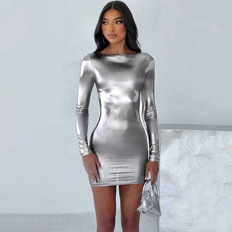 Dulzura Faux Leather Long Sleeve Mini Dress For Women Bodycon Sexy Party Streetwear Clubwear Spring Summer Y2K Outfits Wholesale