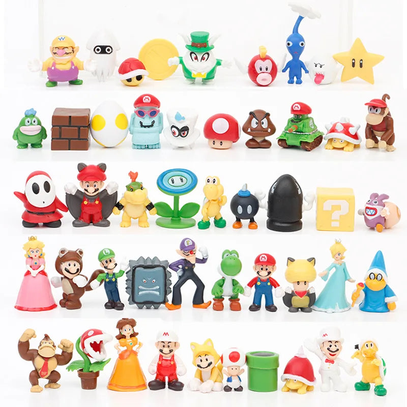 Lot de 12/24/48 figurines d'action Super Mario Bros Kawaii Bowser Anime avec sac de rangement pour enfants Jouets Cadeaux