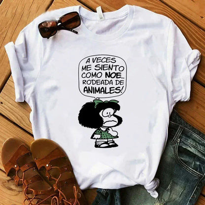 T-shirt imprimé PAZ Mafalda ou QUIERO Cafe pour femme, nouveau modèle, Harajuku, vêtements pour femme