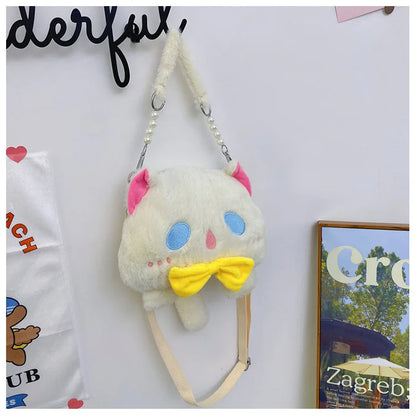 2024 Nuevo bolso de hombro de gato de peluche Lindo bolso de mano pequeño Bolso de mano de diseño de dibujos animados para mujer Elegante bolso cruzado Monedero