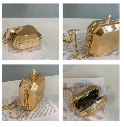 Gold Silver PVC Box Design Party Evening Clutch Bag 2022 Trend Designer Chain Shoulder Crossbody Bags Mini Purses and Handbags