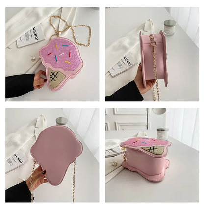 Ice CreamShape Shoulder Bag Style Cartoon Sequins Crossbody Bag Women Cute Chain Small Handbag