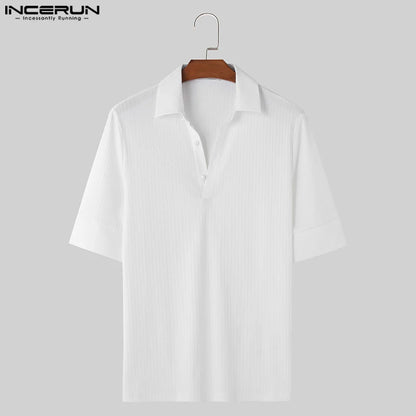 2024 Hommes Chemise Couleur Unie Revers Manches Courtes Streetwear Été Décontracté Hommes Vêtements Fitness Mode Loisirs Chemises S-5XL INCERUN