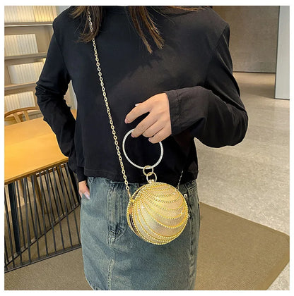 Bolso de noche de moda con incrustaciones de diamantes, bolso pequeño redondo para mujer, bolso de boda con forma de bola