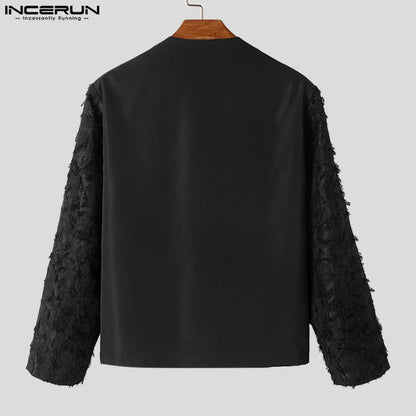 2023 Men Blazer Plush V Neck Long Sleeve Button Fashion Male Suits Loose Korean Style Streetwear Casual Thin Coats S-5XL INCERUN