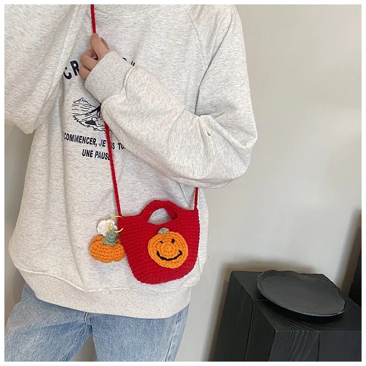 Bolso bandolera tejido a mano con dibujos animados para mujer, bolso para teléfono móvil, bolso bandolera pequeño de punto de Papá Noel, monedero, tarjetero, Kawai