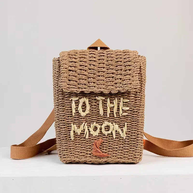 Cute House Shape Straw Backpacks for Little Girls Funny Handmade Woven Back Pack Lovely Summer Beach Bag for Children 2023 Bags