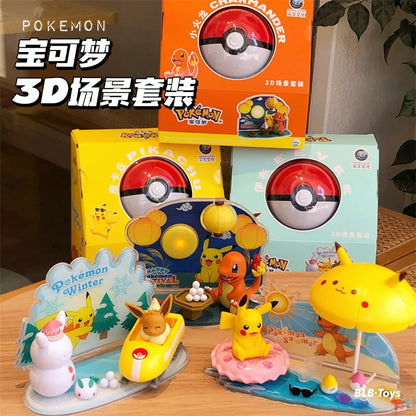 Figurines Pokémon Pocket Monster Pet Elf Ball Scene Set Jouet Pikachu Anime Figure Modèle Enfants Cadeau