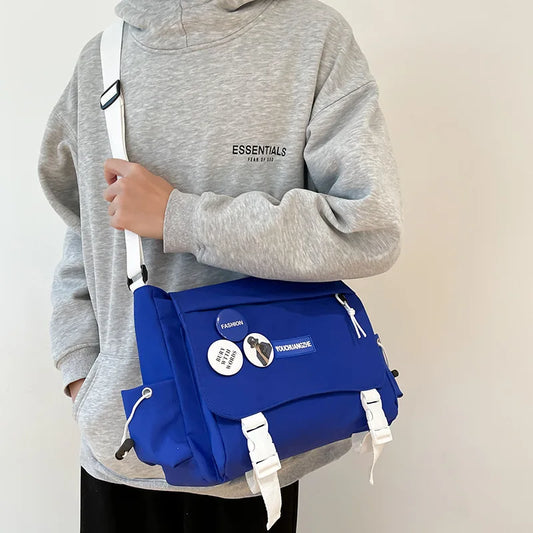 Bolsos cruzados coreanos modernos para mujer, bolso grande de nailon azul pequeño, bolso de hombro de gran capacidad para estudiantes, bolsos para mujer y hombre