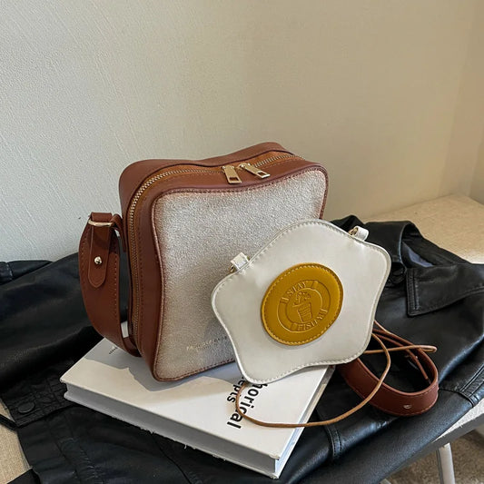 Creative 2-piece Set Female Pouch Purses Toast Bread And Fried Eggs Shape Crossbody Bags For Women 2024 Small Shoulder Bag