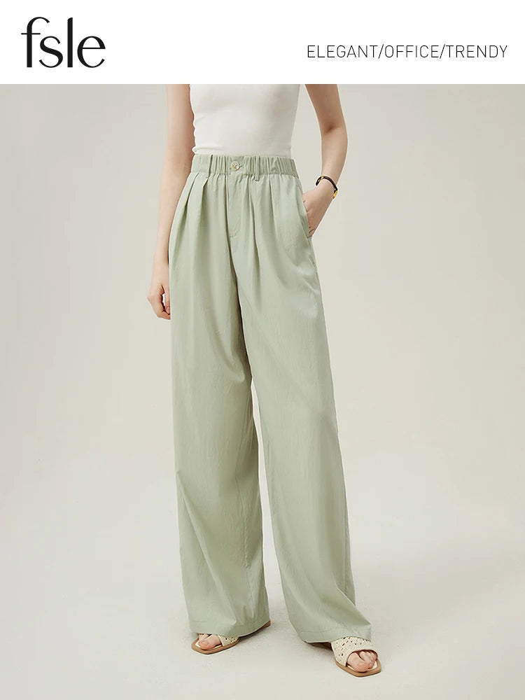 FSLE Cool Loose High Wide Leg Pants For Women's Summer Thin Pants Draped High Waist Casual Pants 24FS12295