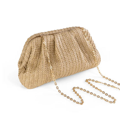 Bolso de mano informal de paja con forma de concha para mujer, bolso bandolera con cadena para el hombro, bolso de playa de verano, monederos pequeños para teléfono para fiesta 2024