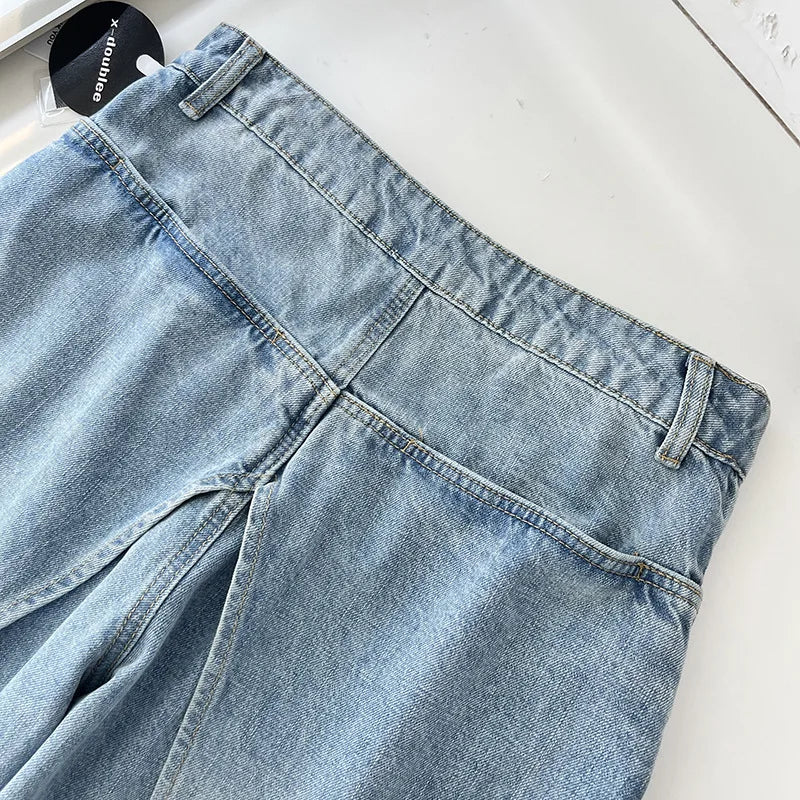 DEAT Fashion Women's Wear Jeans In Both Front And Back High Waist Deconstruct Two Fake Loose Denim Pants Winter 2024 New 7AB2797