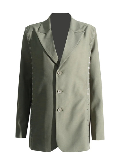 DEAT Fashion Blazer pour femme avec boucle en métal crantée et décoration à la taille, rétraction ample à simple boutonnage, nouvelle tendance automne 2024 7AB1058