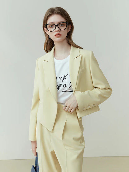 FSLE Commuter All-match Suit for Women Wide-leg Pants Suit New Short Blazer Jacket High Waist Loose Pan Two-piece Set Female