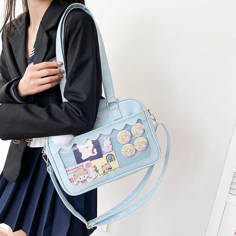 Bolso de hombro japonés kawaii para mujer, bolso itabag de piel sintética, transparente, bolso de mano JK, bolso preppy, bolso ita, bolso cruzado