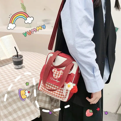 Sac Kawaii Style Japonais Dessin Animé Broderie Plaid Transparent Itabag Femmes Petits Sacs À Bandoulière Fille Itabag Pour Poupée 20cm JK