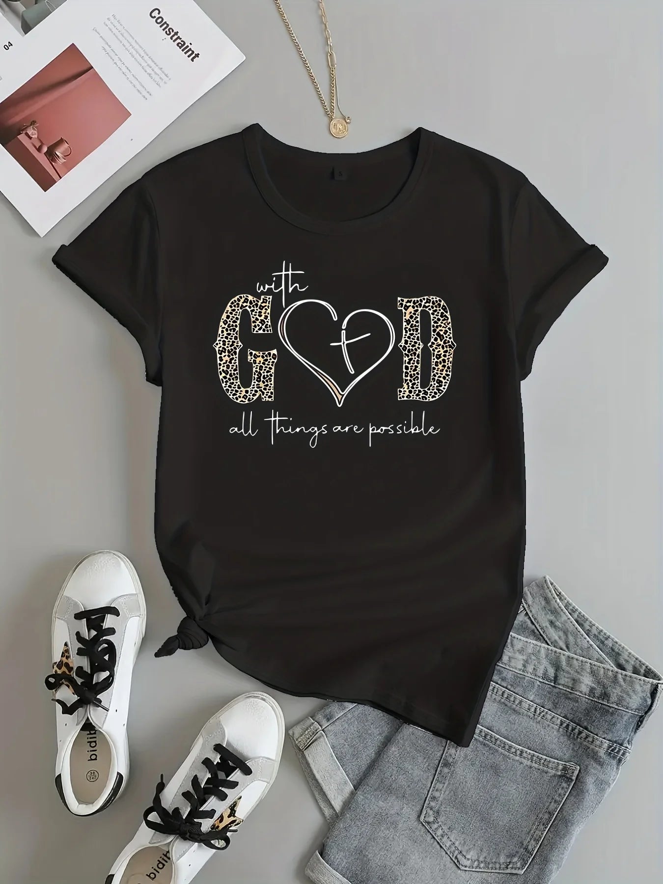 Camiseta con estampado de Dios para mujer, camiseta informal de verano de manga corta y cuello redondo, ropa para mujer, camisetas para mujer