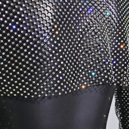 Haut court sexy à manches longues pour femme, débardeur en maille transparente avec strass, vêtement de détente, pour la plage, le carnaval, le club, été, 2024