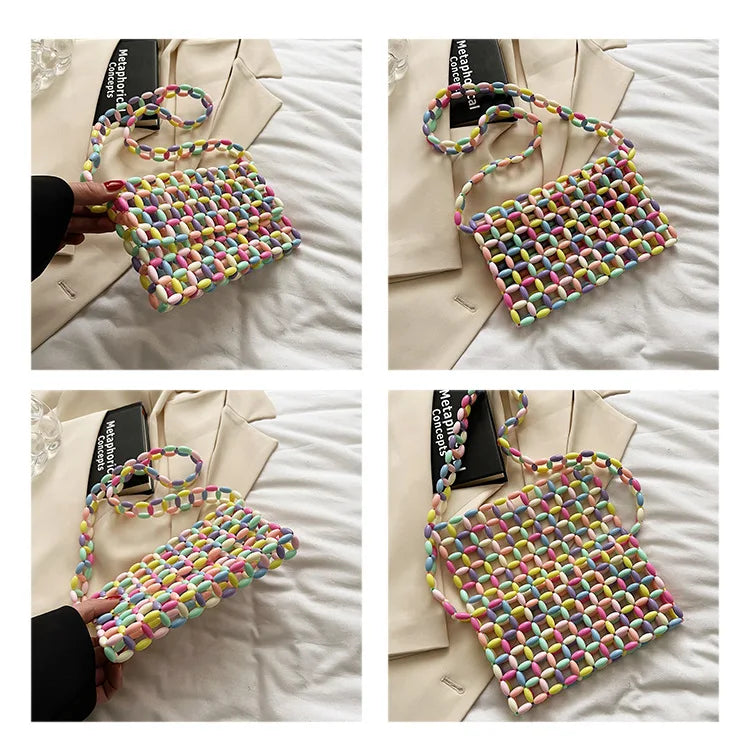 Summer Small Bag New 2023 Candy Color Envelope Bag Hand Made Hollow Woven Shoulder Bag