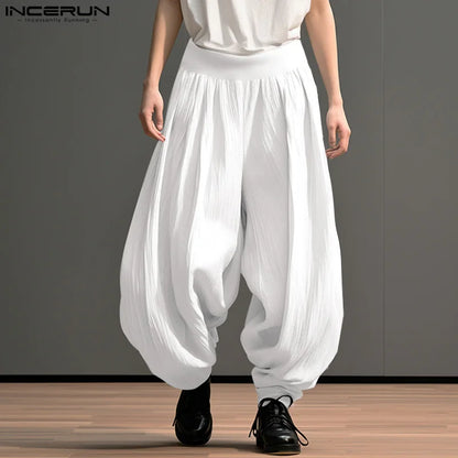 2024 Hommes Pantalons Jambes Larges Couleur Unie Taille Élastique Lâche Pantalons Décontractés Hommes Surdimensionnés Streetwear Mode Pantalons Longs S-5XL INCERUN